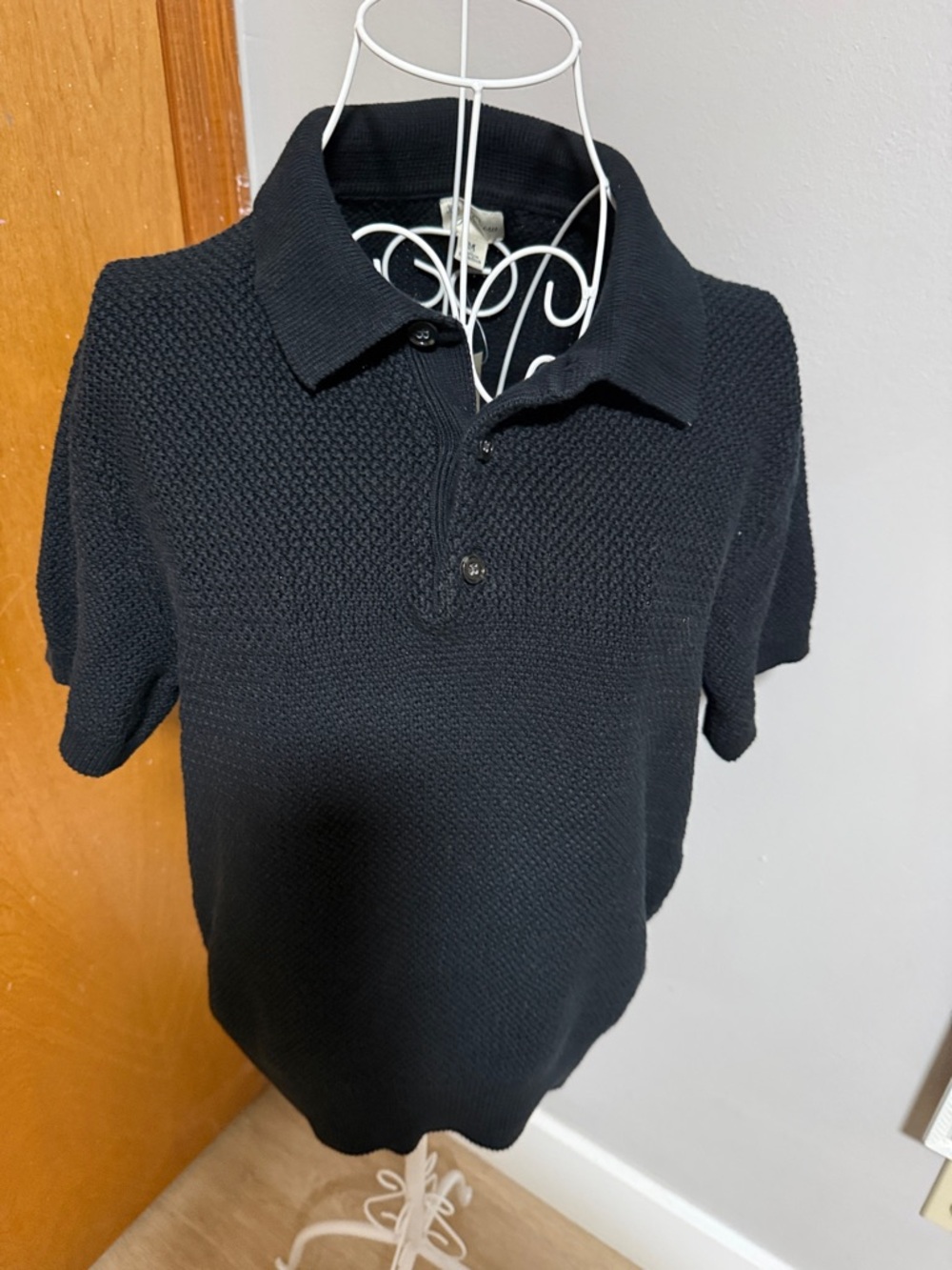 Madewell Black Men's V-Neck Short Sleeve Sweater Polo